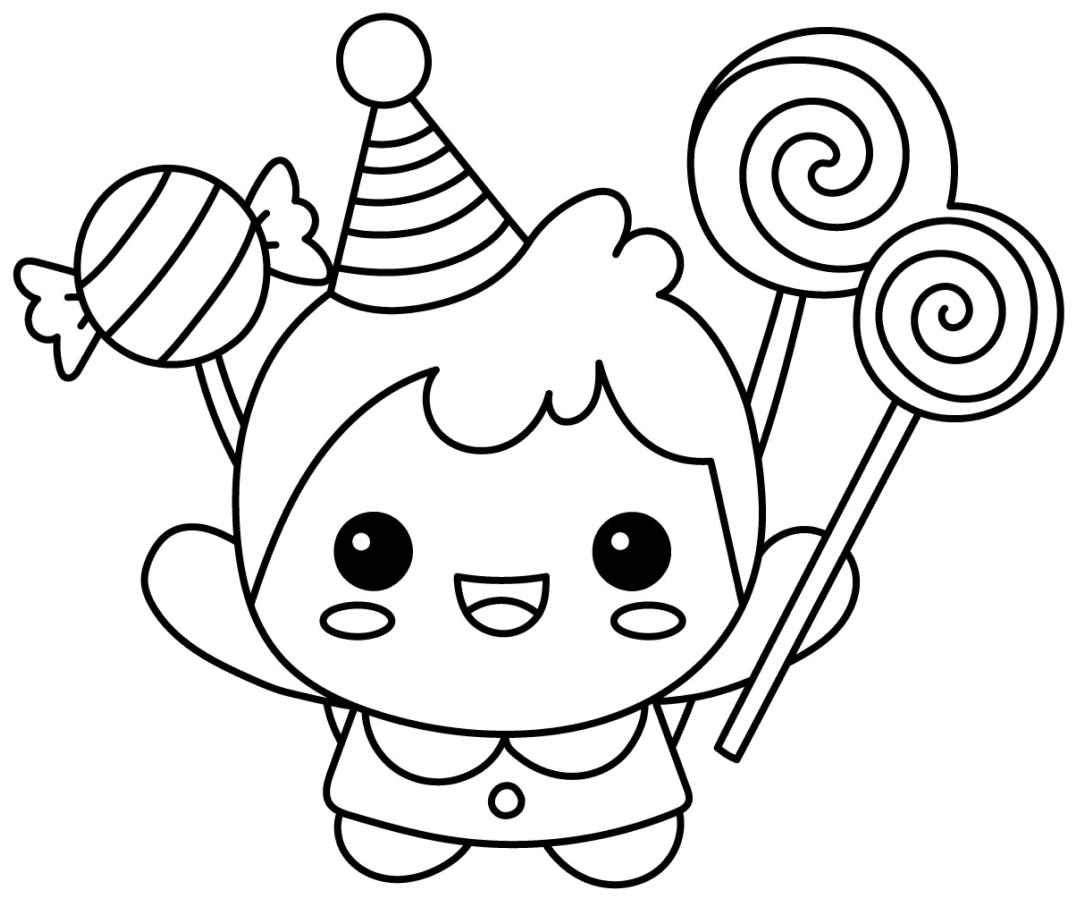 Adorable Clown Girl with Candy and Hat 🎪🎈🤡 Coloring Page