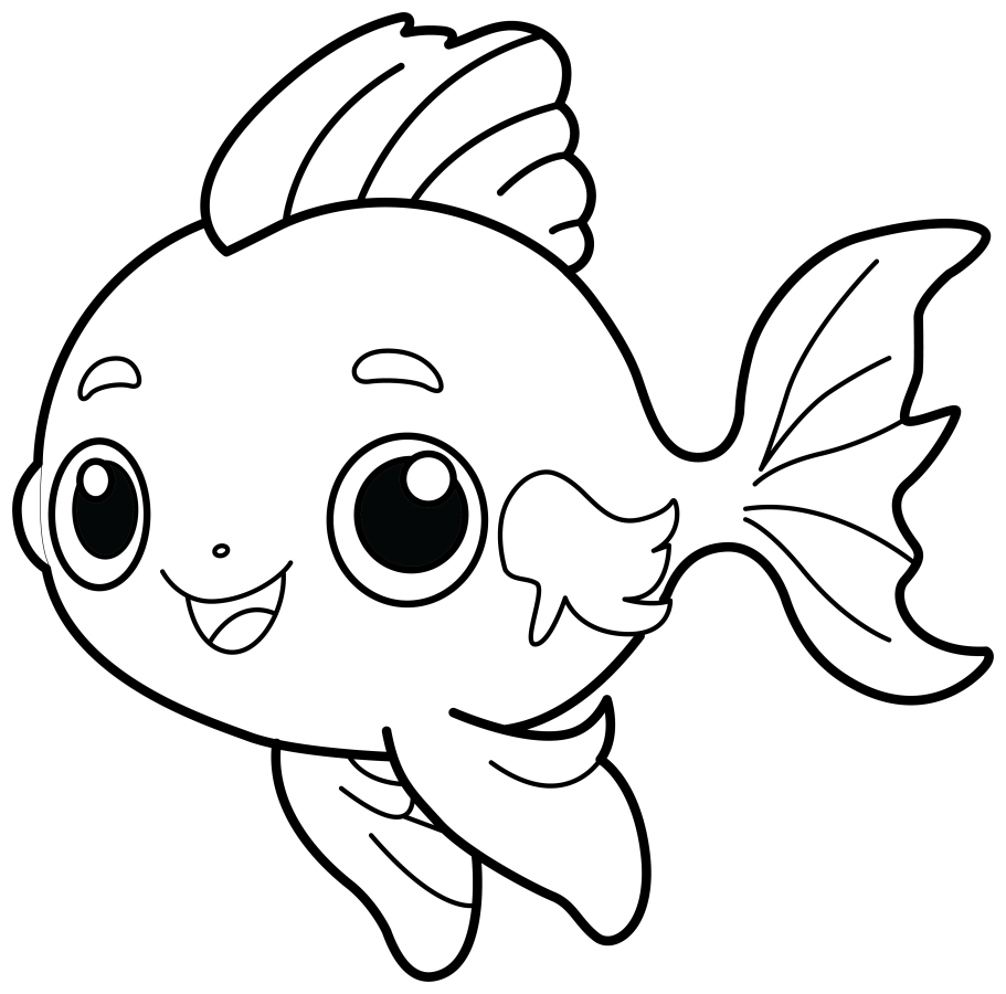 Adorable Cute Fish with a Friendly Face and Wavy Fins 🐟💛 Coloring Page