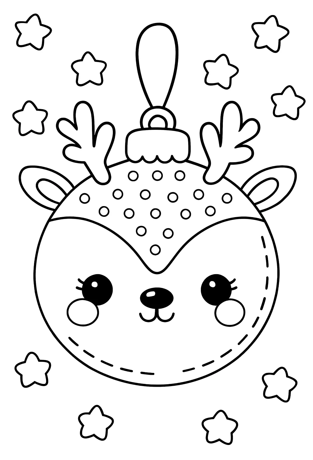 Adorable Deer Christmas Bauble with Antlers and Hanging Loop 🦌🎄🎁 Coloring Page