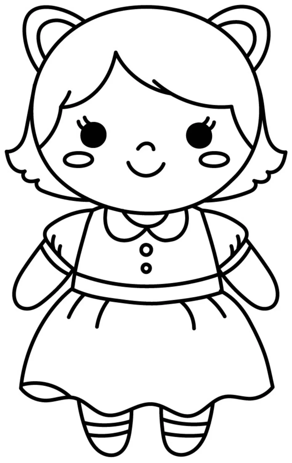 Adorable Doll with a Friendly Smile and Cute Outfit 🧸💖 Coloring Page