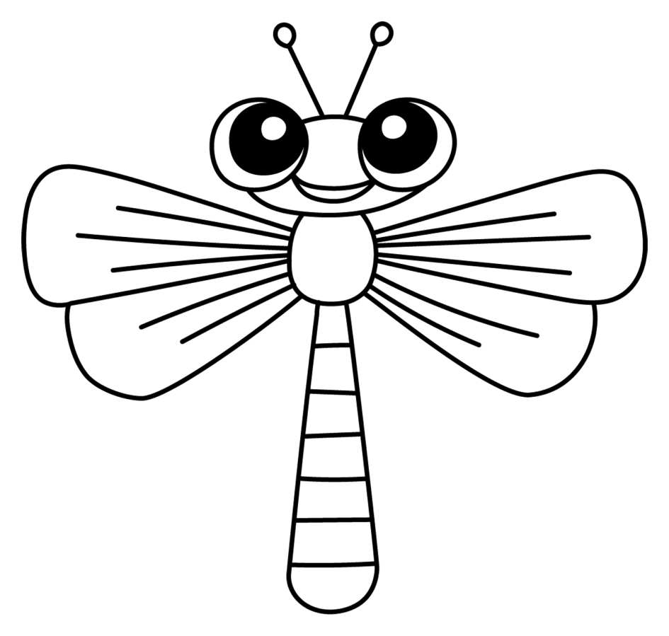 Adorable Dragonfly with Big Eyes and Long Tail 🦗🌿🐛 Coloring Page