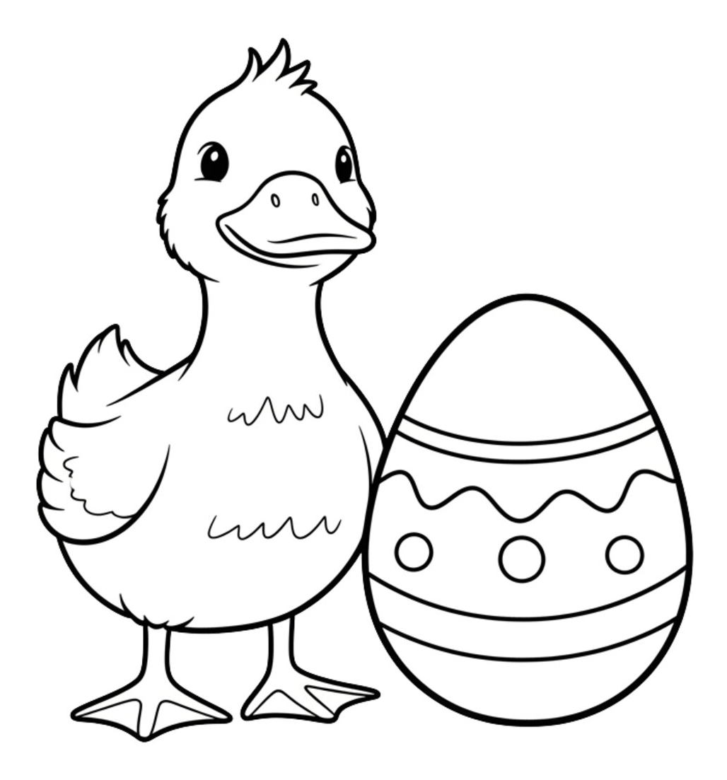 Adorable Duck with Easter Egg Happy Face 🐣🐦🌟 Coloring Page