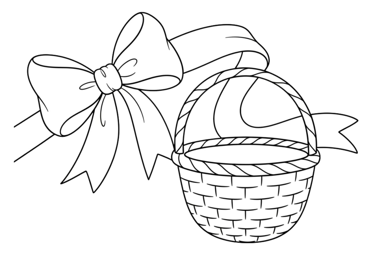 Adorable Easter Basket with a Beautiful Bow 🐰🌸🧺 Coloring Page