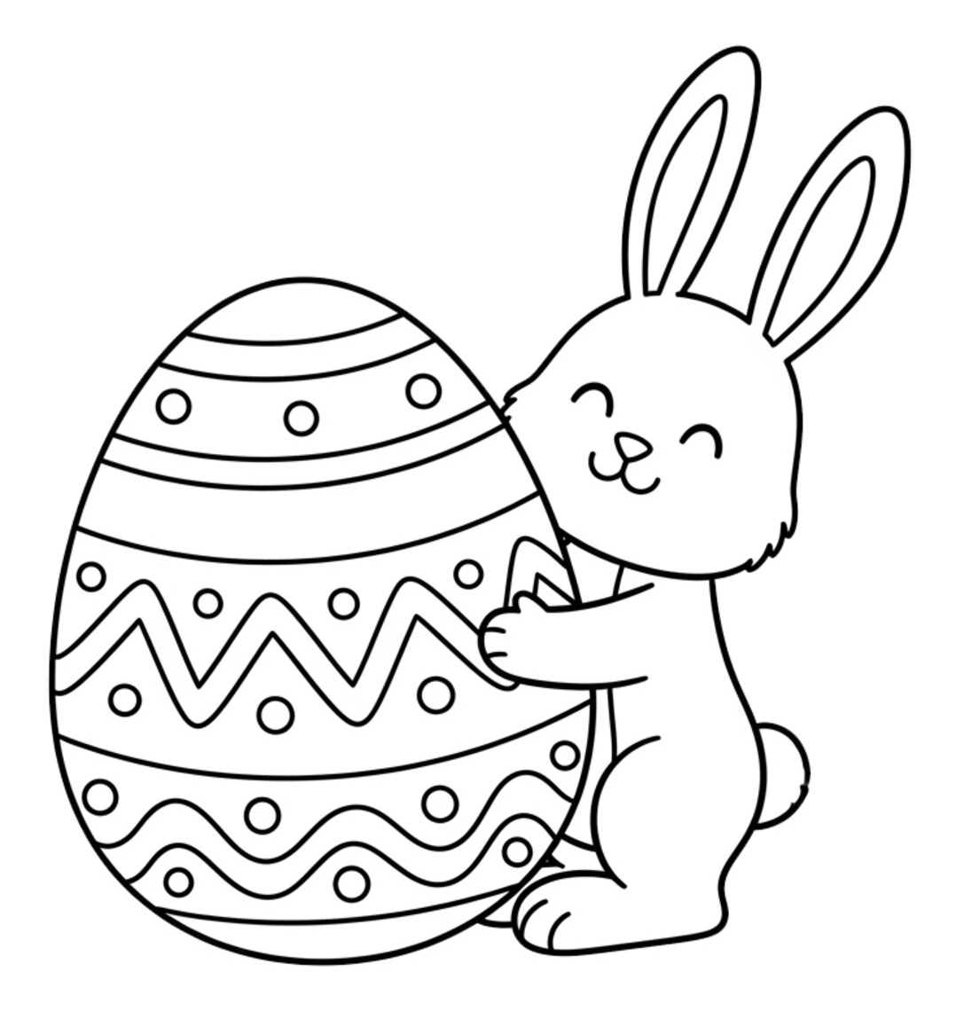 Adorable Easter Bunny Holding a Colorful Easter Egg 🐰🥚🌸 Coloring Page