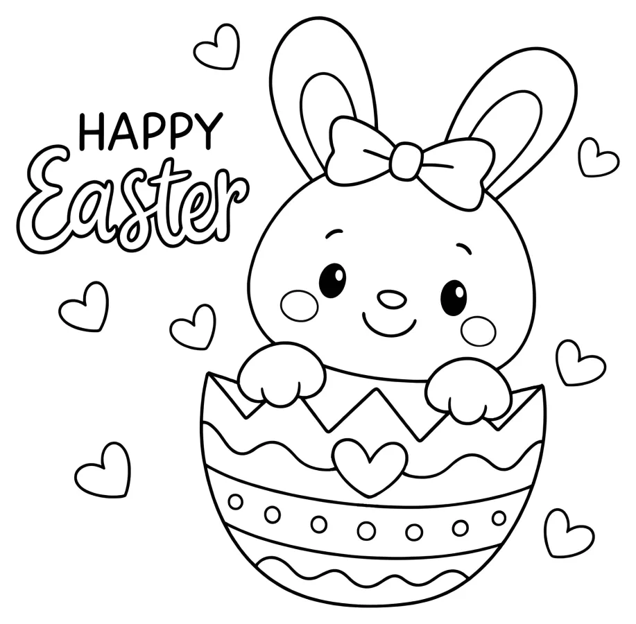 Adorable Easter Bunny in Colorful Easter Egg 🐰💐🌸💖 Coloring Page