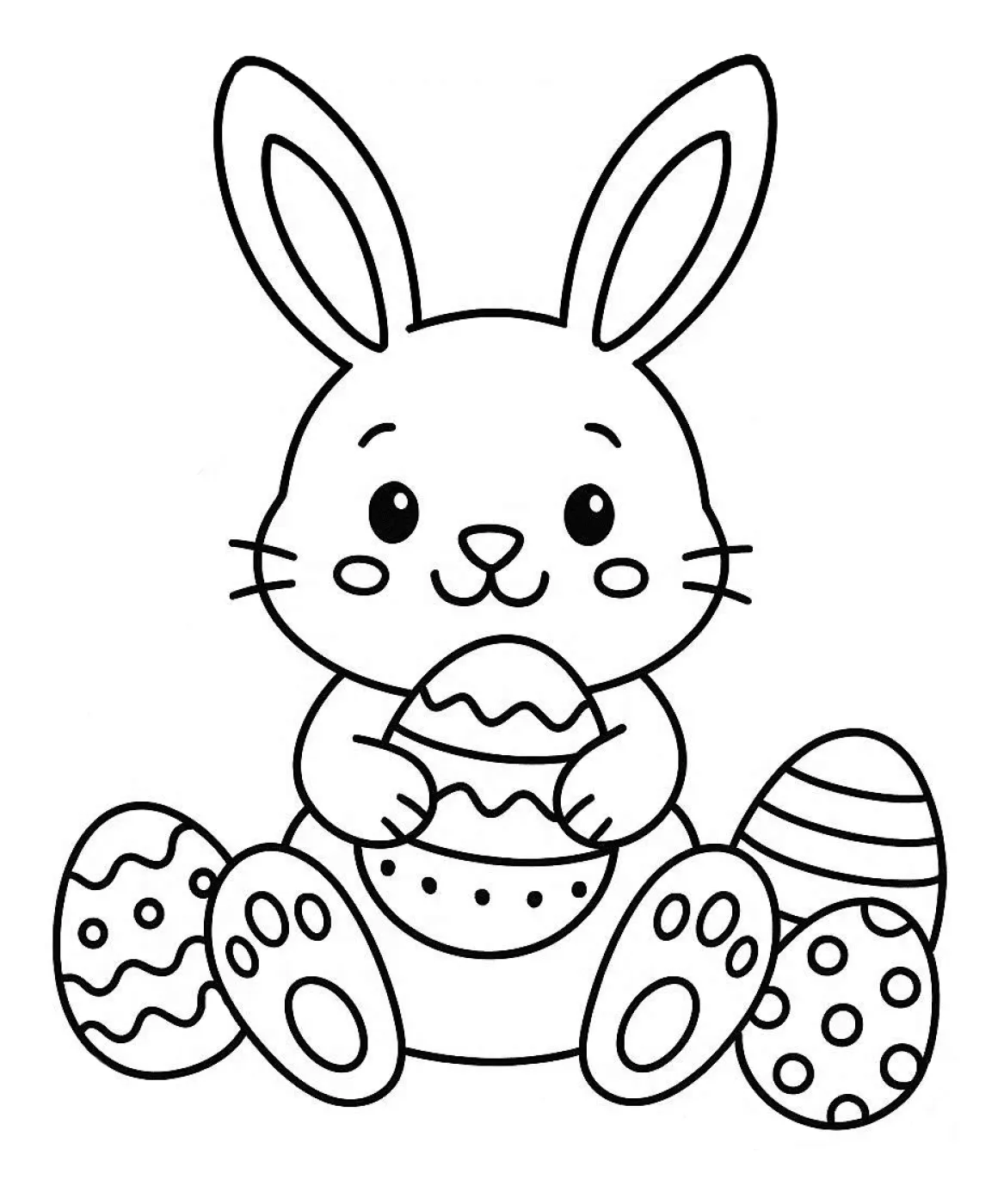 Adorable Easter Bunny with Colorful Easter Eggs 🐰🥚🌸 Coloring Page