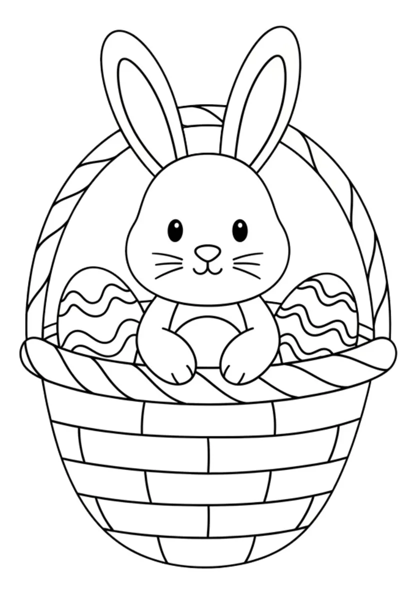 Adorable Easter Bunny with Eggs in a Basket 🐰🥚🧺 Coloring Page