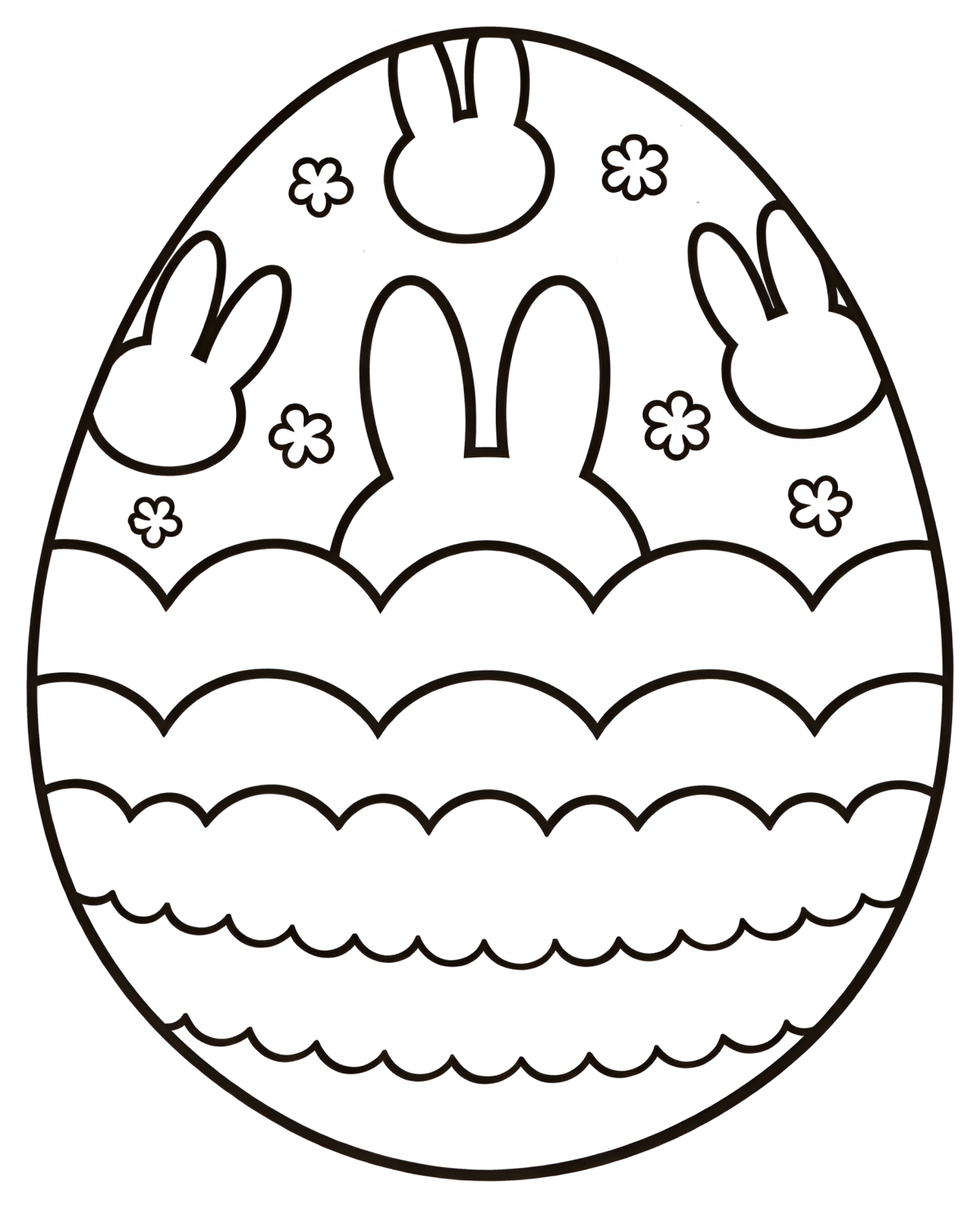 Adorable Easter Egg with Bunnies and Flowers 🐰🌸🥚 Coloring Page