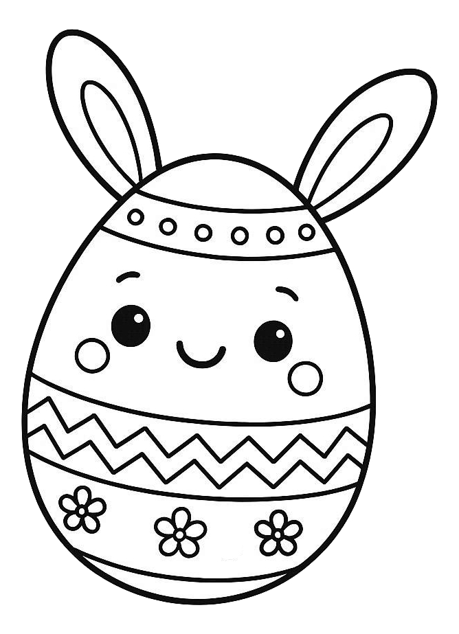 Adorable Easter Egg with Bunny Ears and Friendly Face 🐰🥚😊 Coloring Page