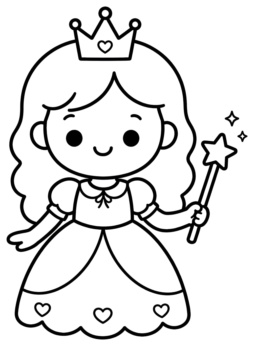 Adorable Fairytale Princess with Magic Wand 👑✨💖 Coloring Page