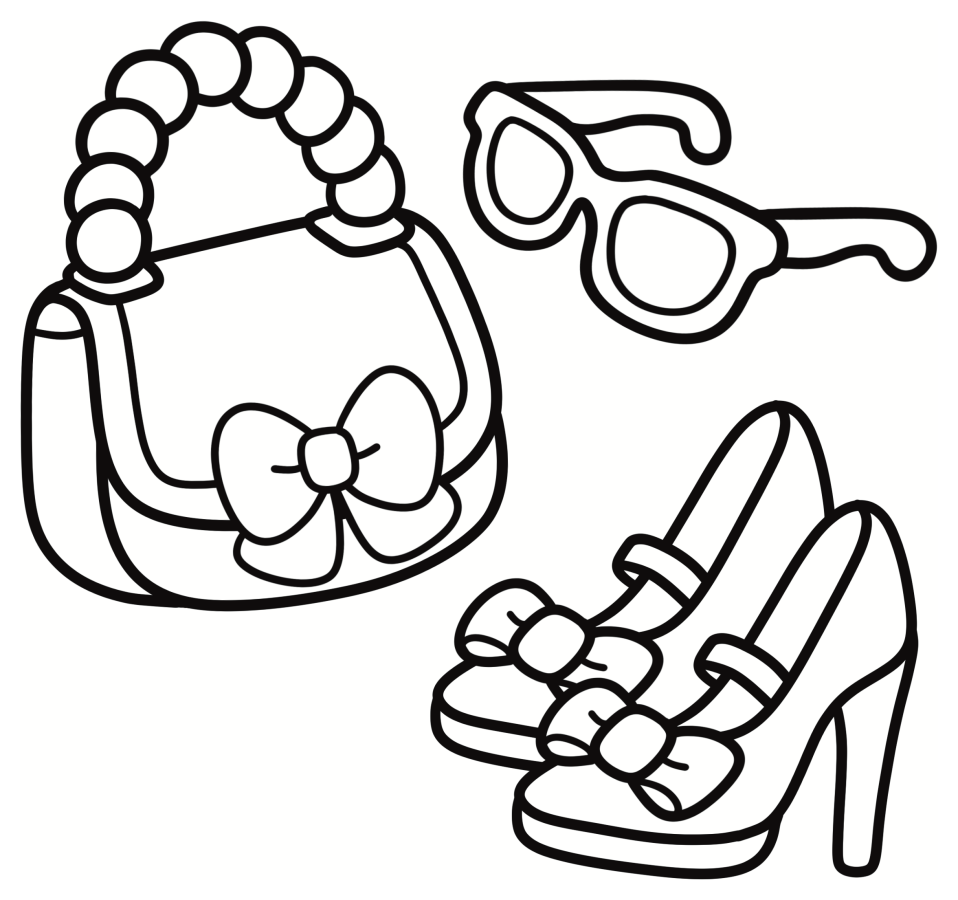 Adorable Fashion Accessories with Bow Details 👠👓👜 Coloring Page