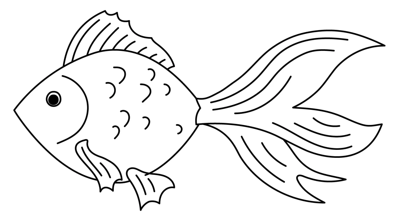 Adorable Goldfish with Curved Tail and Friendly Face 🐟💛🌊 Coloring Page