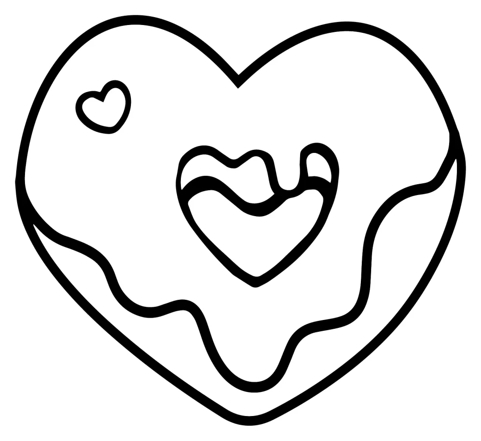 Adorable Heart-Shaped Donut with a Friendly Face 🍩💖😊 Coloring Page