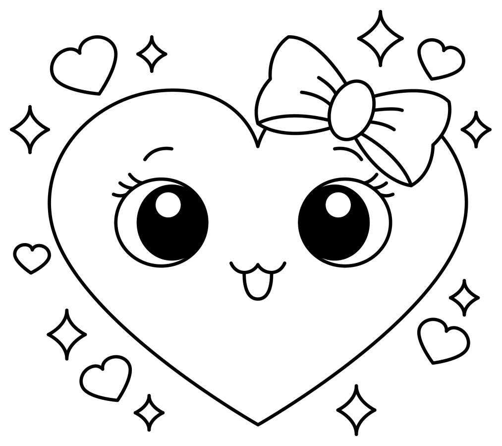 Adorable Heart-Shaped Face with a Bow 💖🎀😊 Coloring Page