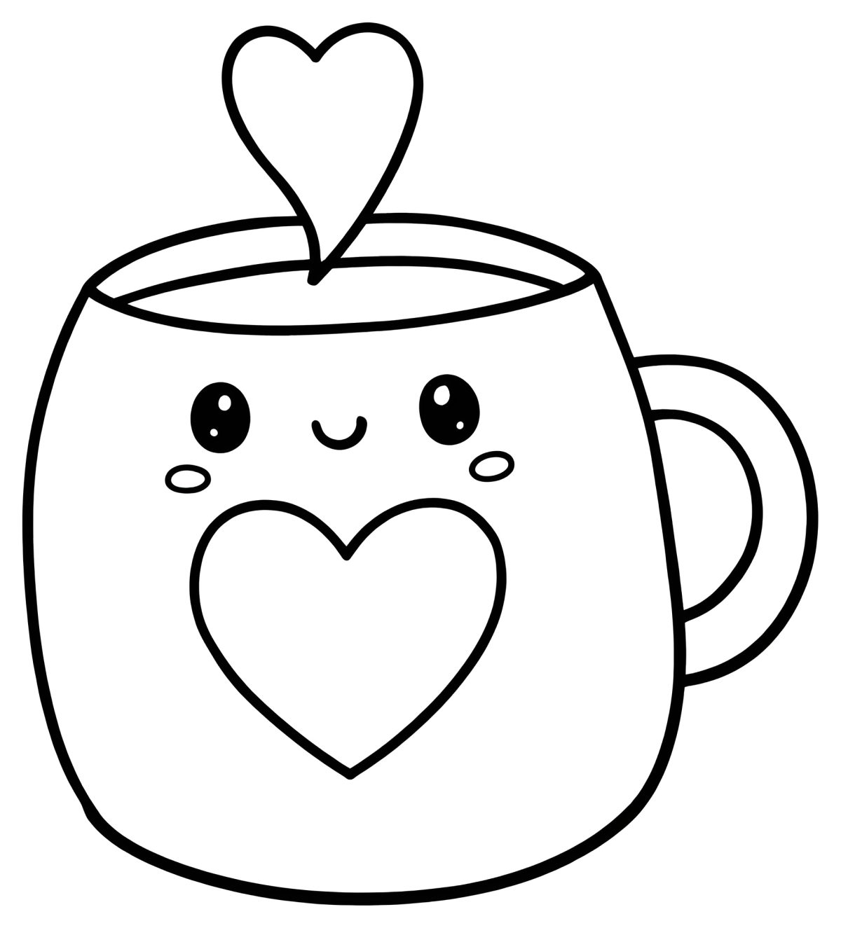 Adorable Heart-Shaped Mug with a Sweet Expression ☕💖😊 Coloring Page