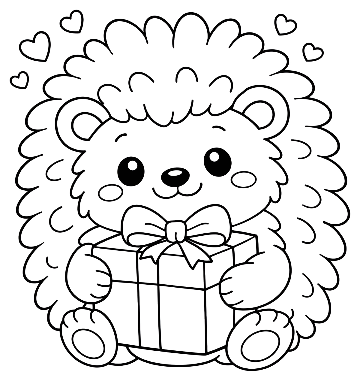 Adorable Hedgehog Holding Gift Box with Heart Eyes 🦔💝🎁 Coloring Page