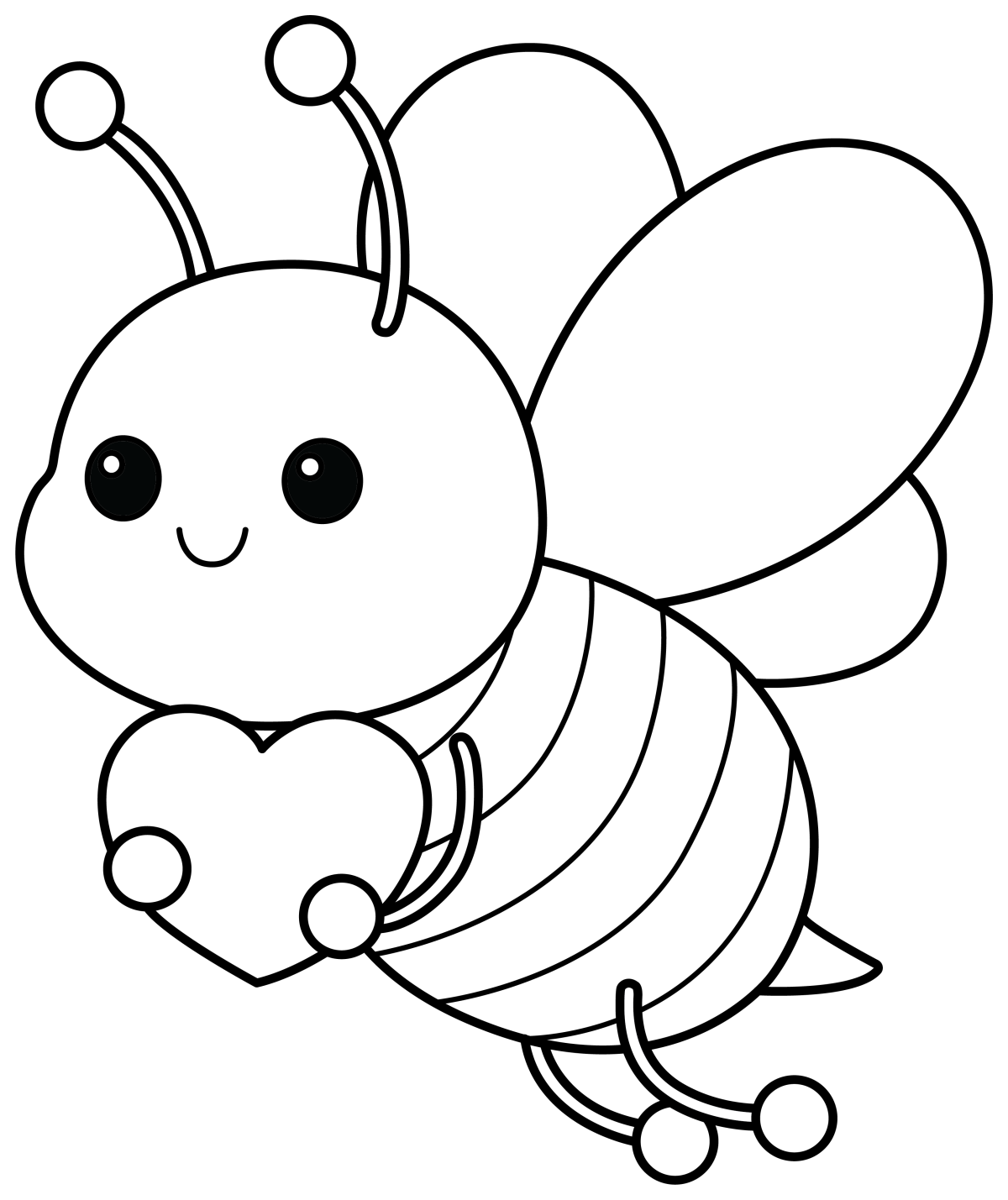 Adorable Honeybee Holding Heart with Wings 🐝💛💖 Coloring Page