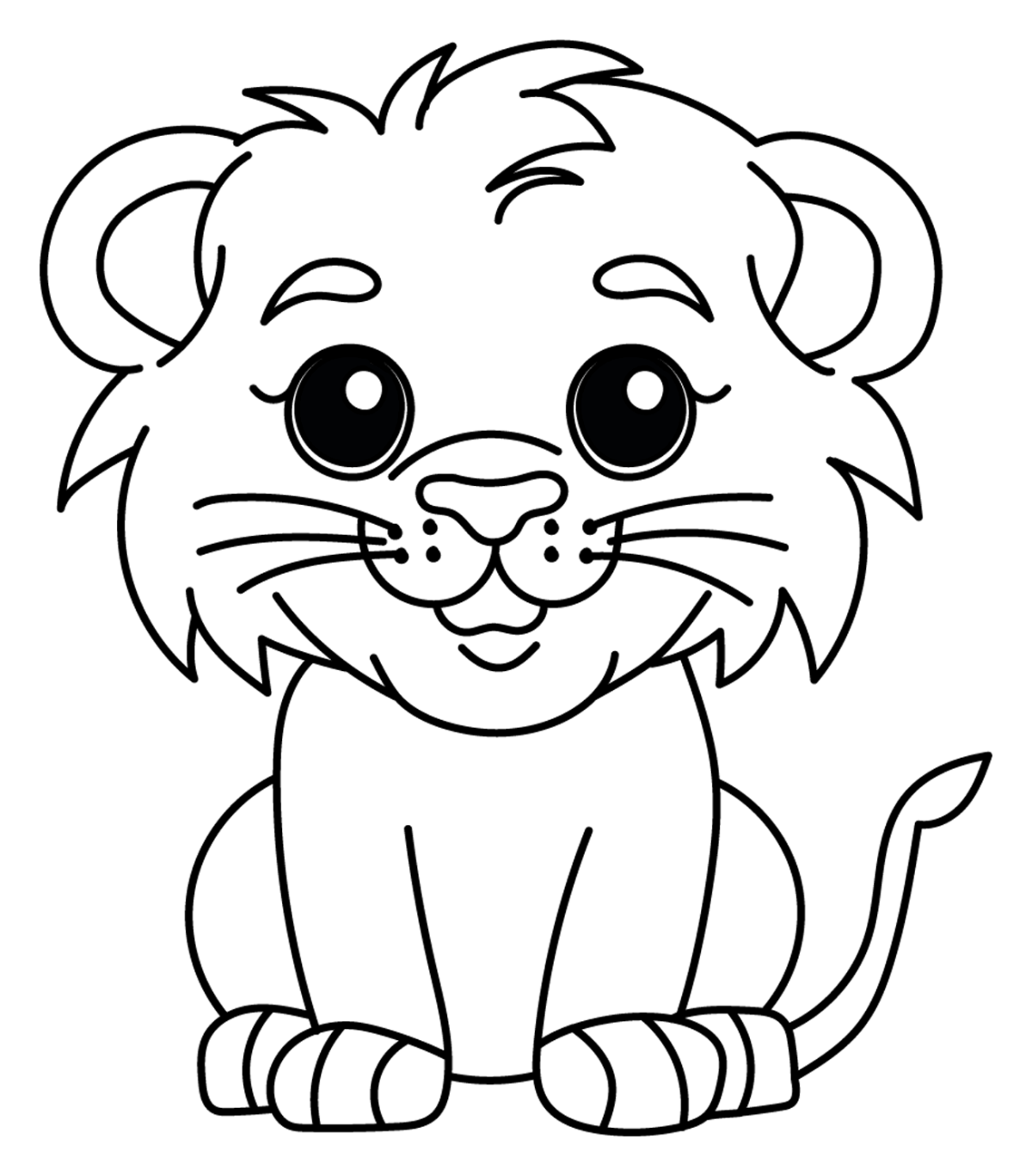 Adorable Lion Cub Sitting with a Friendly Smile 🦁🐾😊 Coloring Page