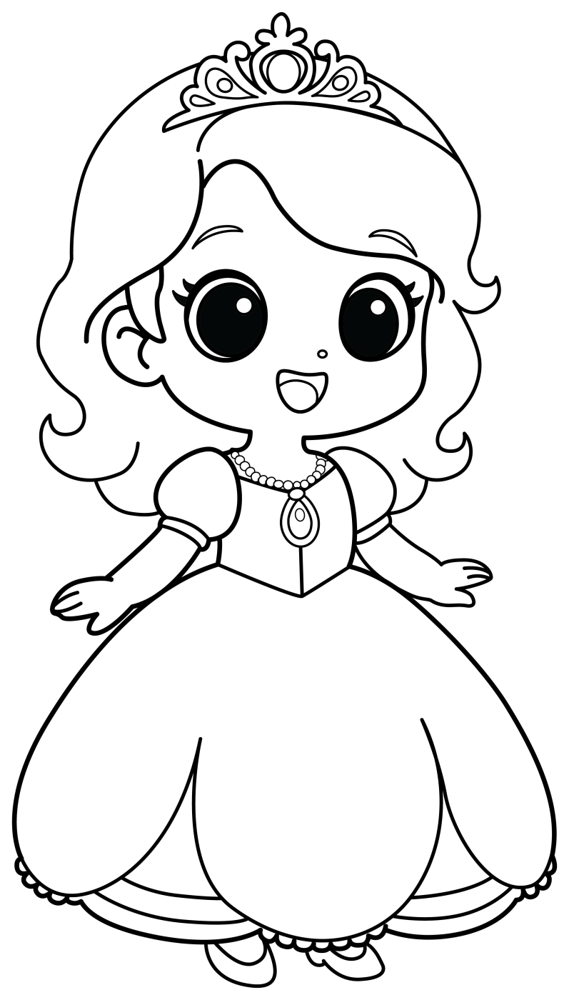 Adorable Little Princess with Sparkling Crown 👑✨💖 Coloring Page