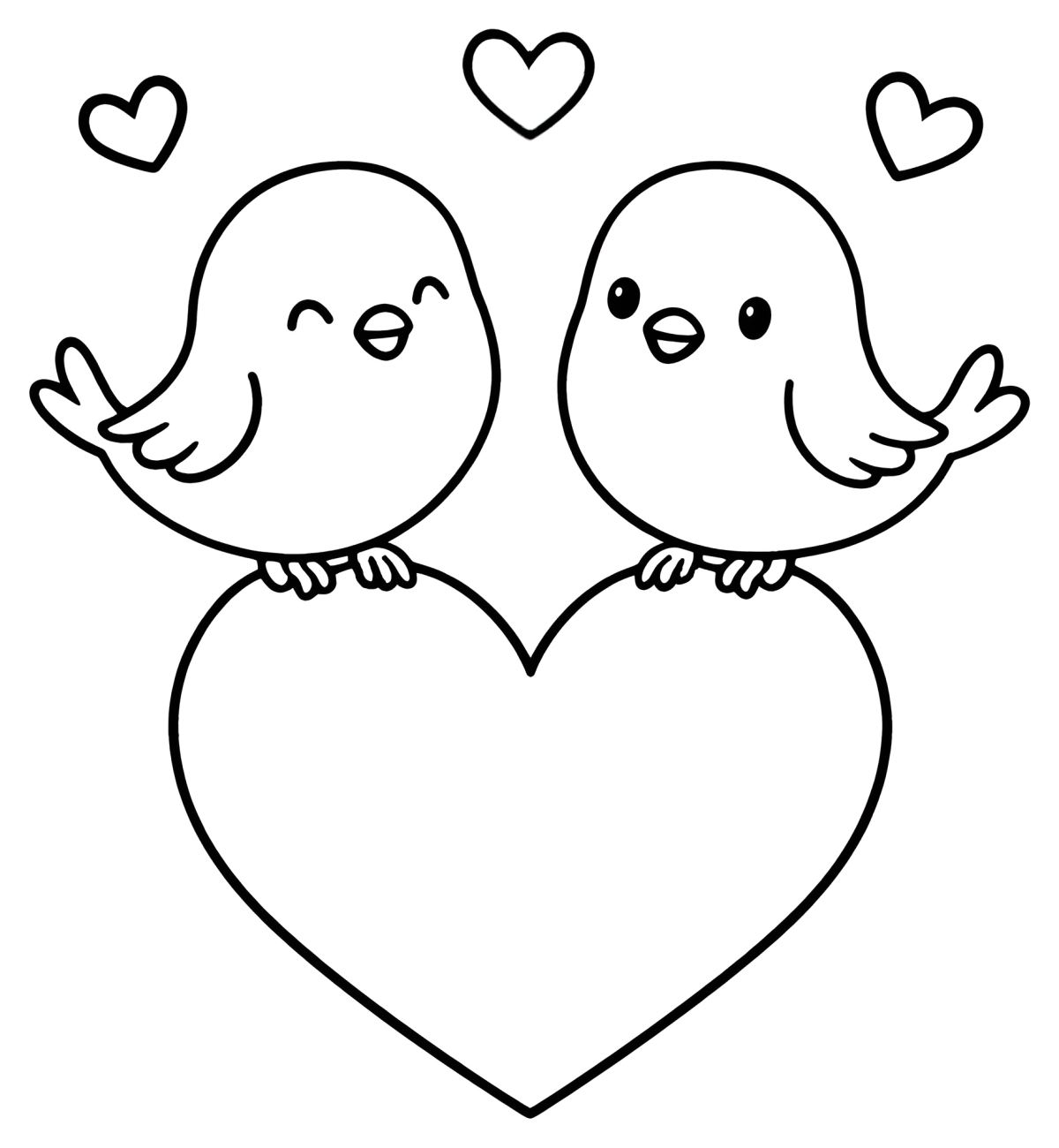 Adorable Love Birds Sitting on a Heart 💖🐦💕 Coloring Page