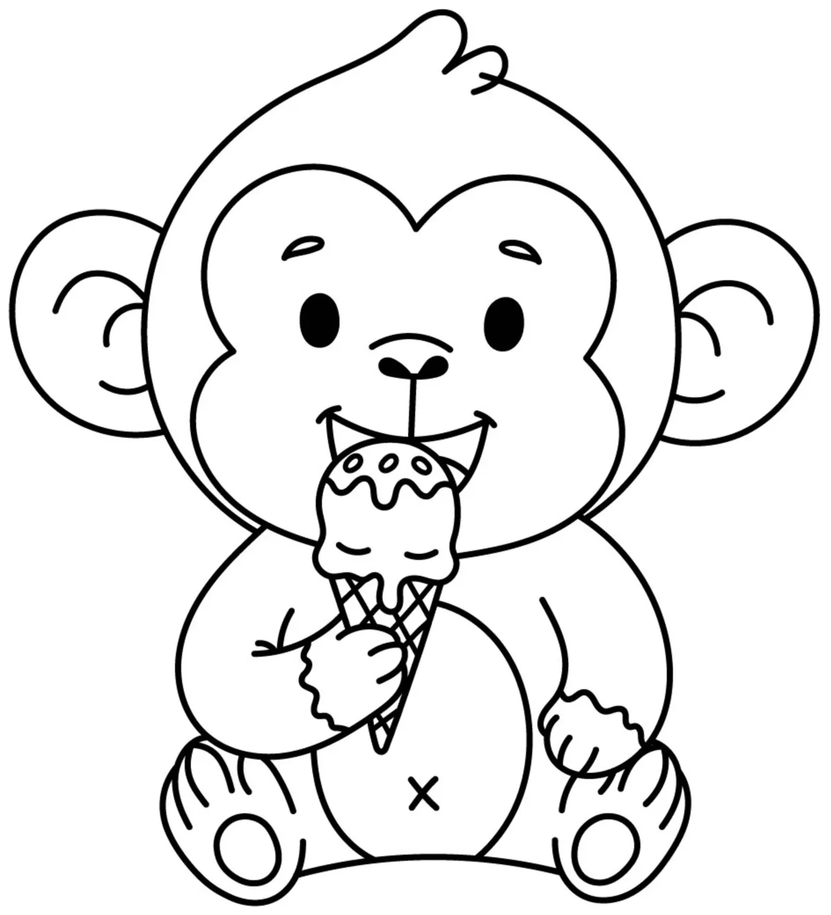 Adorable Monkey Enjoying Ice Cream with Big Smile 🐒🍦😊 Coloring Page
