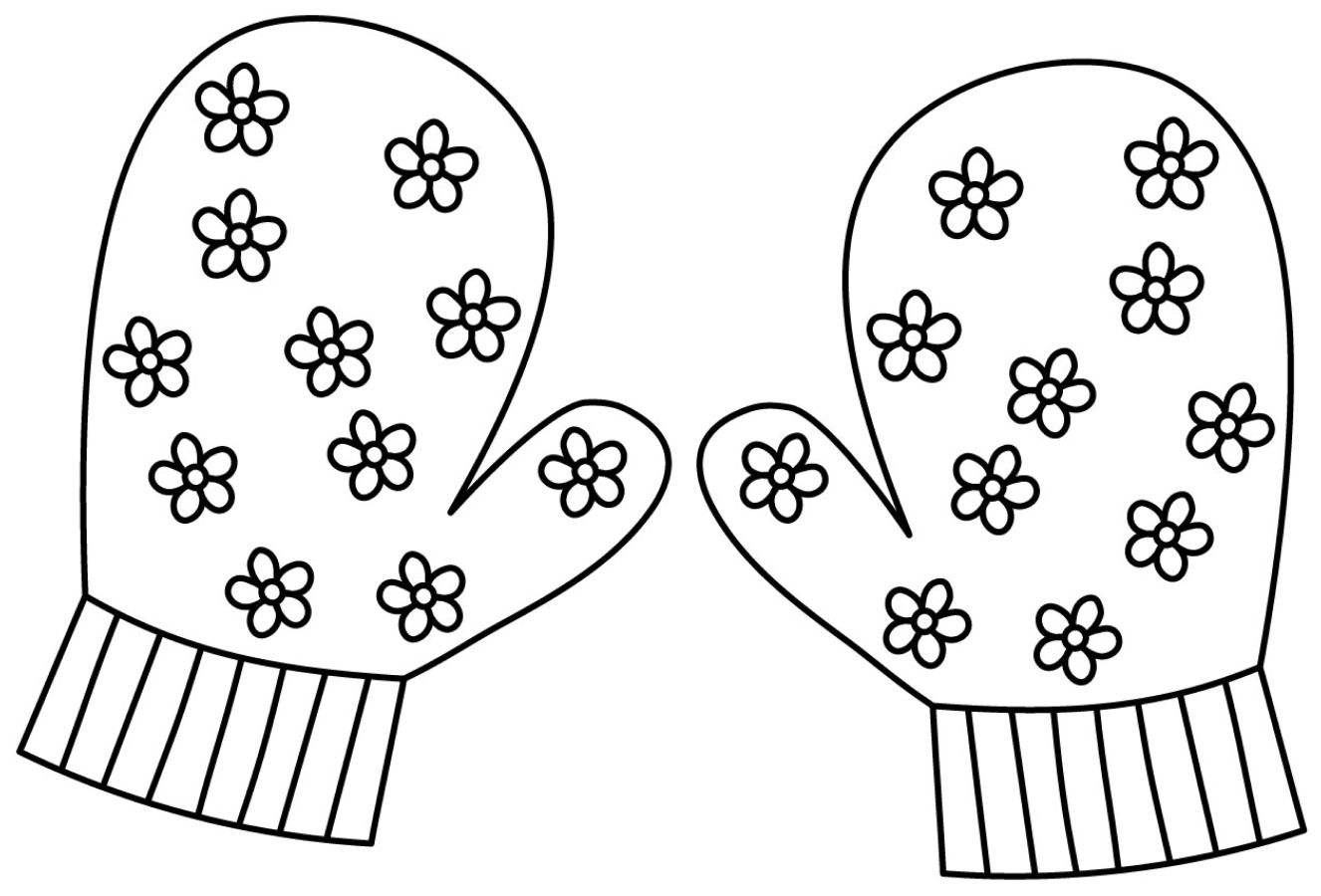 Adorable Paired Mittens with Flower Pattern 🧤🌼🌸 Coloring Page
