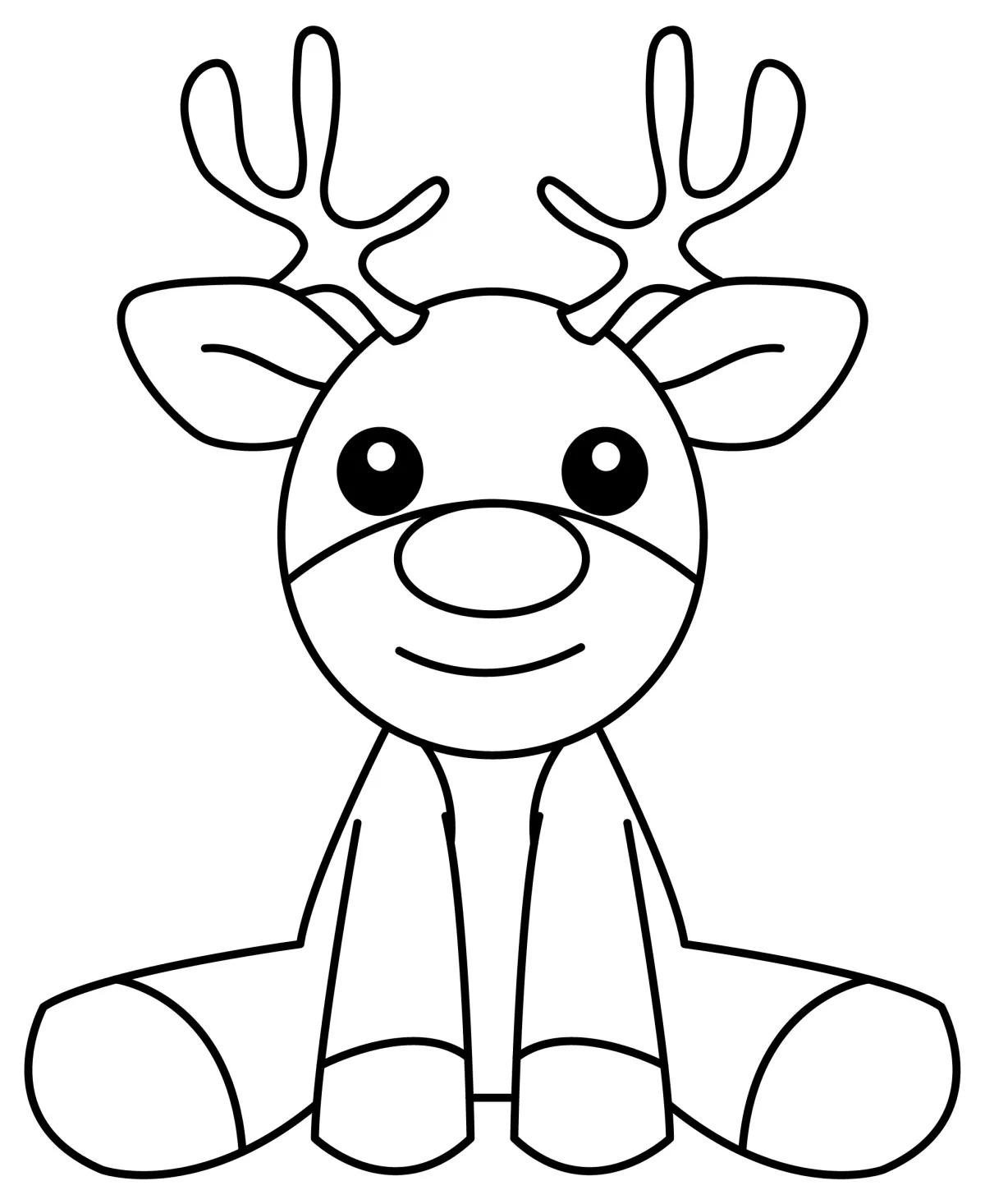 Adorable Reindeer with Antlers and Red Nose 🦌🎅🎄 Coloring Page