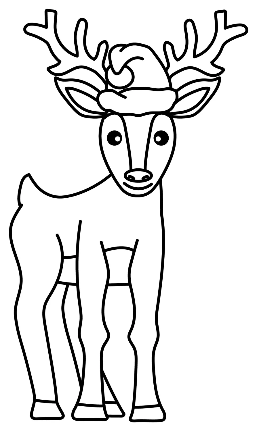 Adorable Reindeer with Santa Hat 🦌🎅🎄 Coloring Page