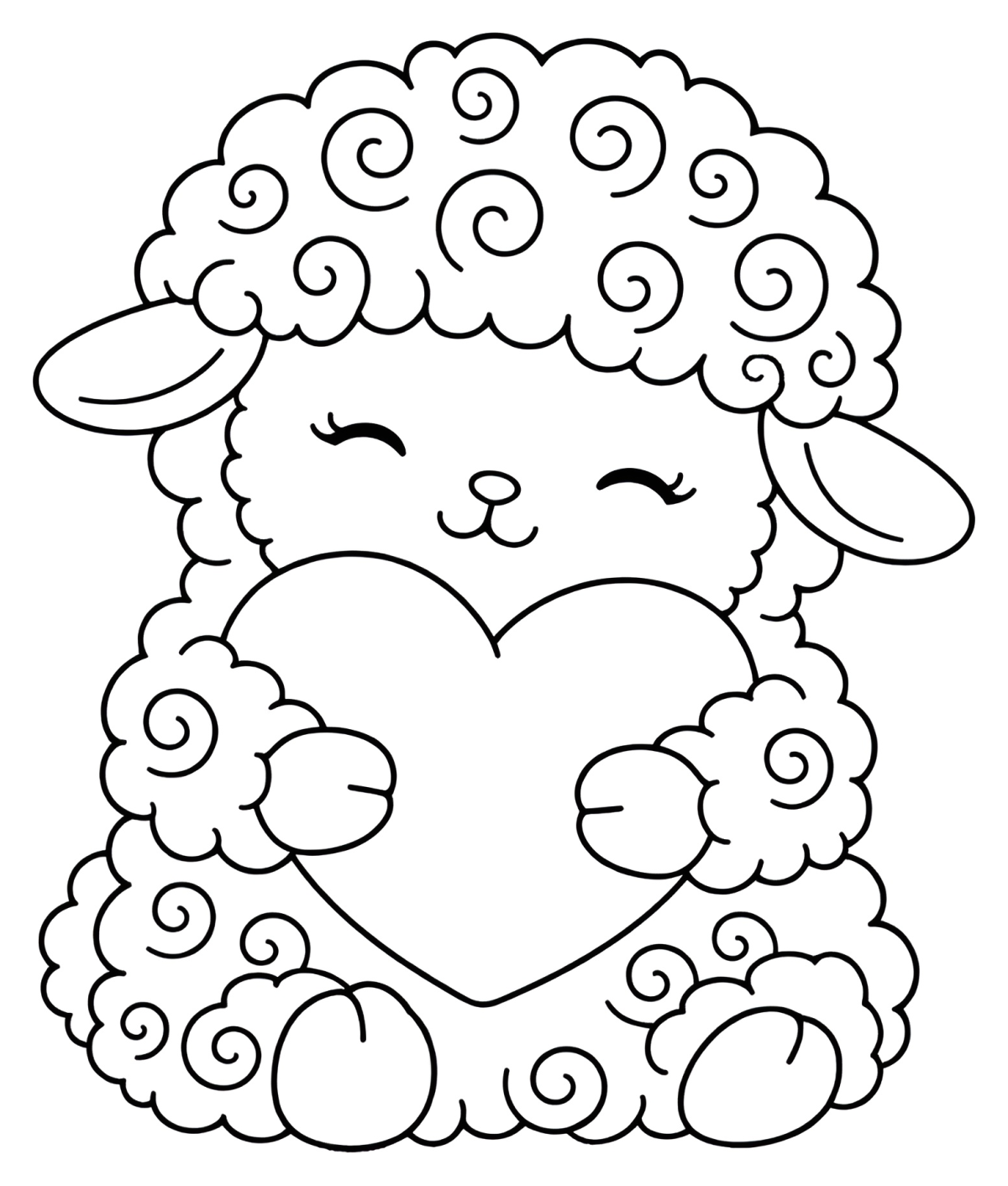 Adorable Sheep Holding Heart with Love 🐑💖💕 Coloring Page