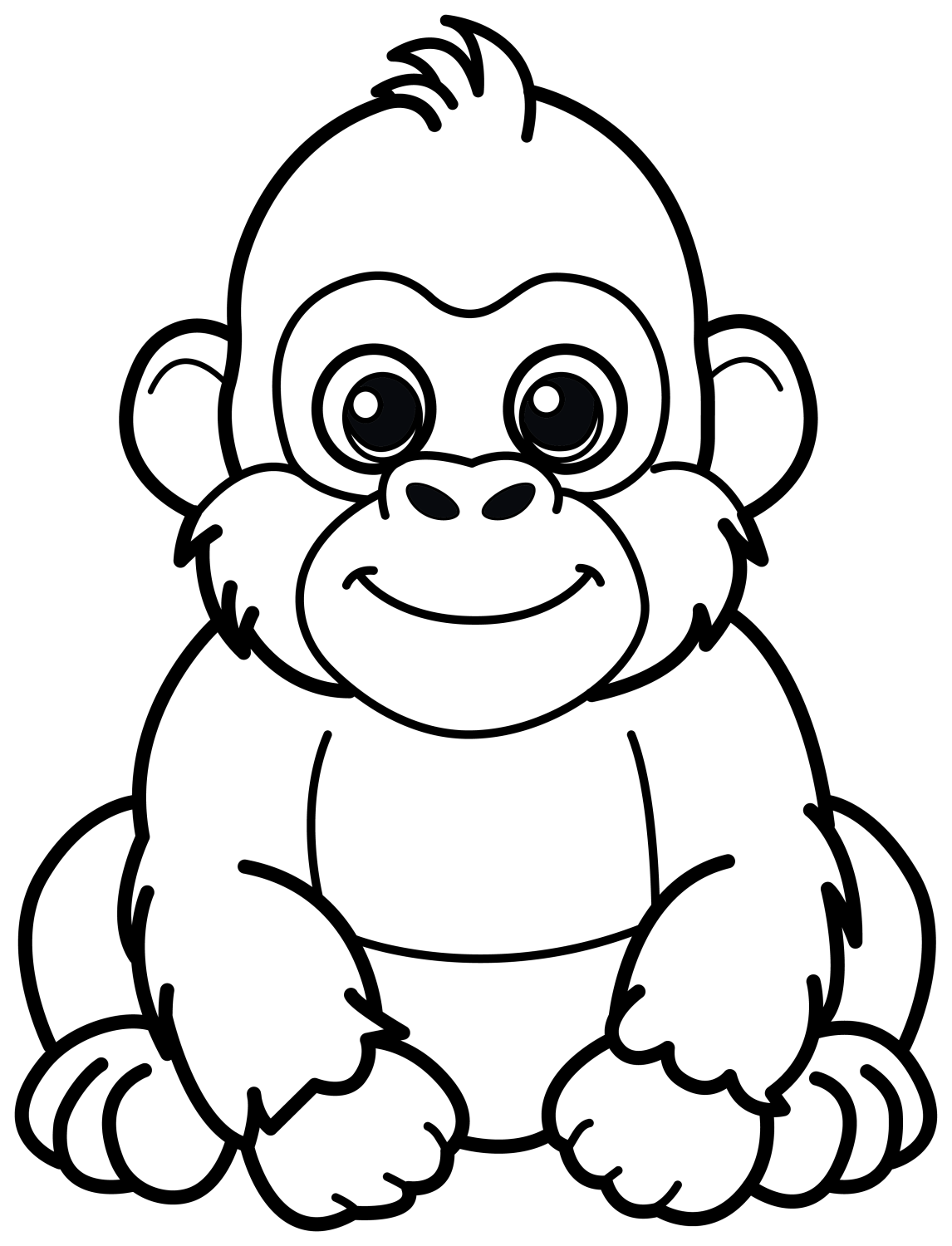 Adorable Sitting Gorilla with a Friendly Smile 🦍😊❤️ Coloring Page