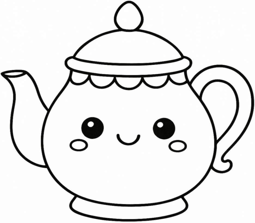 Adorable Teapot with a Friendly Face 🧊🍵😊 Coloring Page