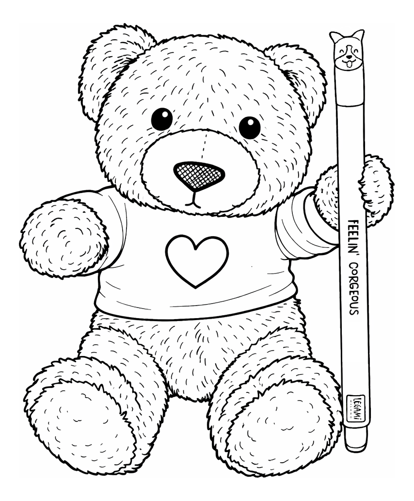 Adorable Teddy Bear Holding a Feel Coloring Page