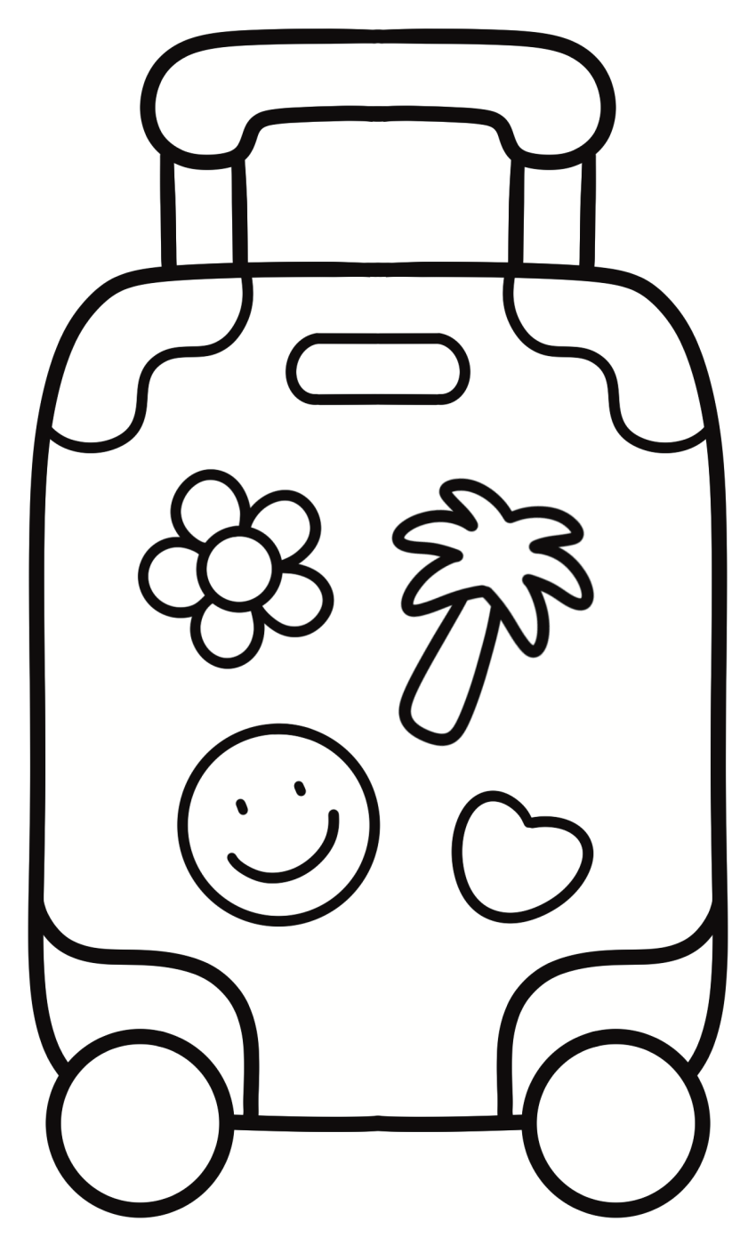 Adorable Travel Suitcase with Friendly Stickers 🧳🌴🌺 Coloring Page