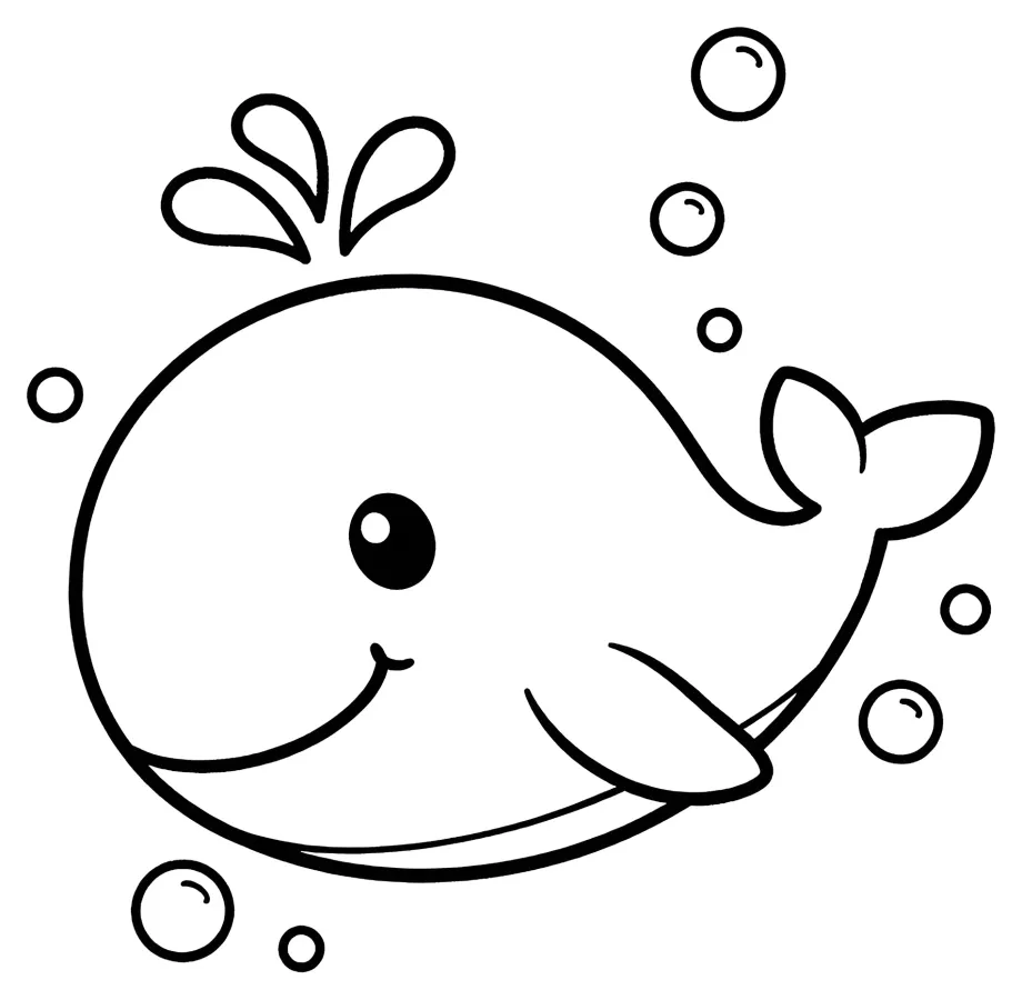 Adorable Whale with a Happy Face in the Ocean 🐋🌊💙 Coloring Page