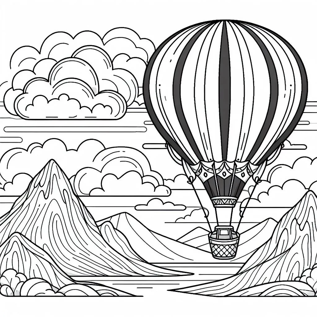 A Hot Air Balloon 🎈 Coloring Page