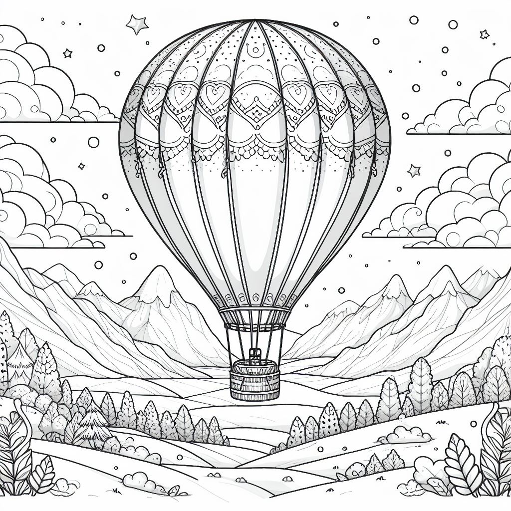 A Hot Air Balloon 🎈 Coloring Page