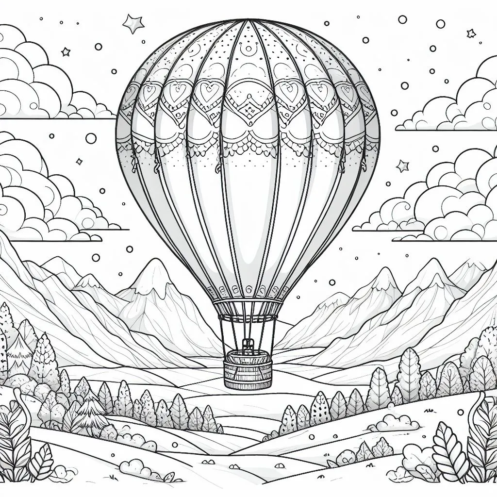 A Hot Air Balloon 🎈 Coloring Page