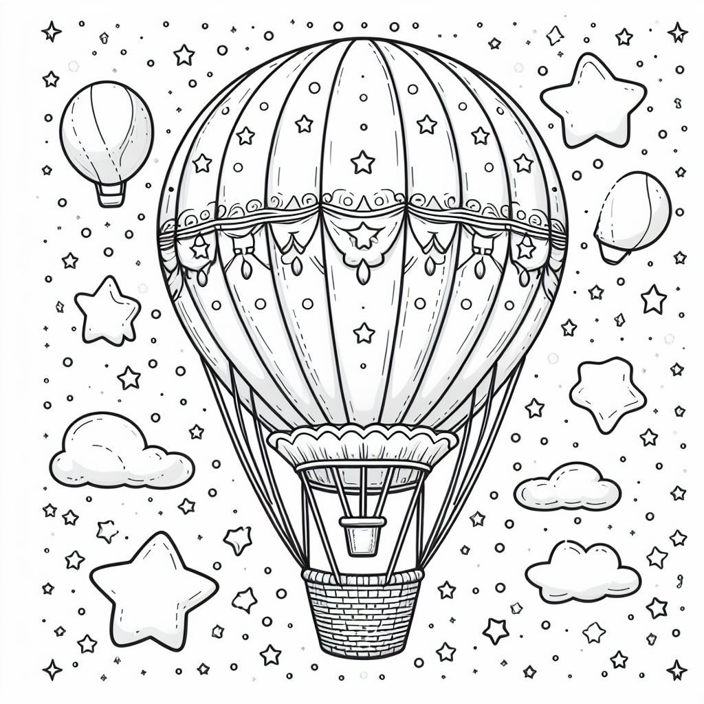 A Hot Air Balloon Near a Bed 🎈🛏️ Coloring Page