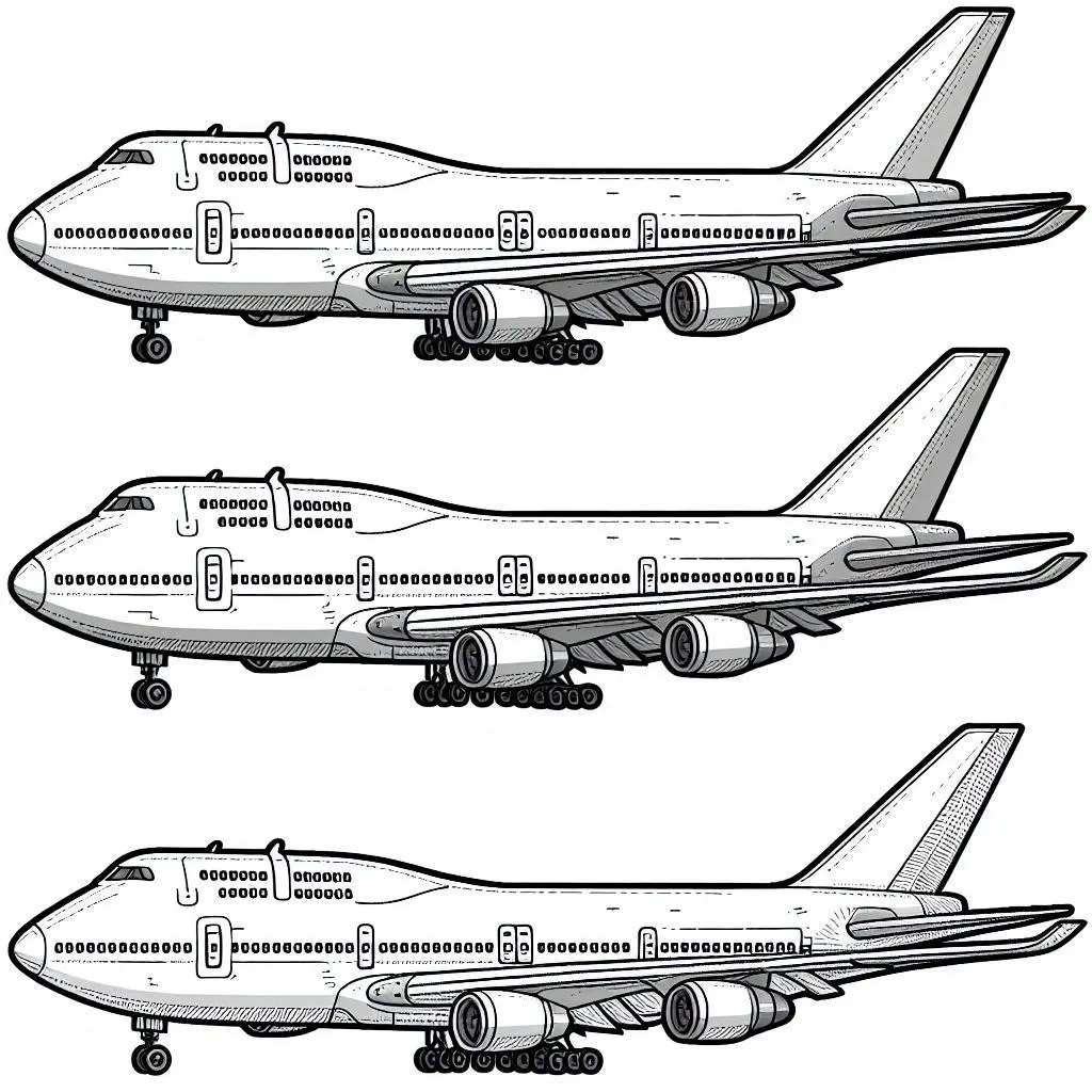 Three Boeing 747 Airplanes ✈️✈️✈️ Coloring Page