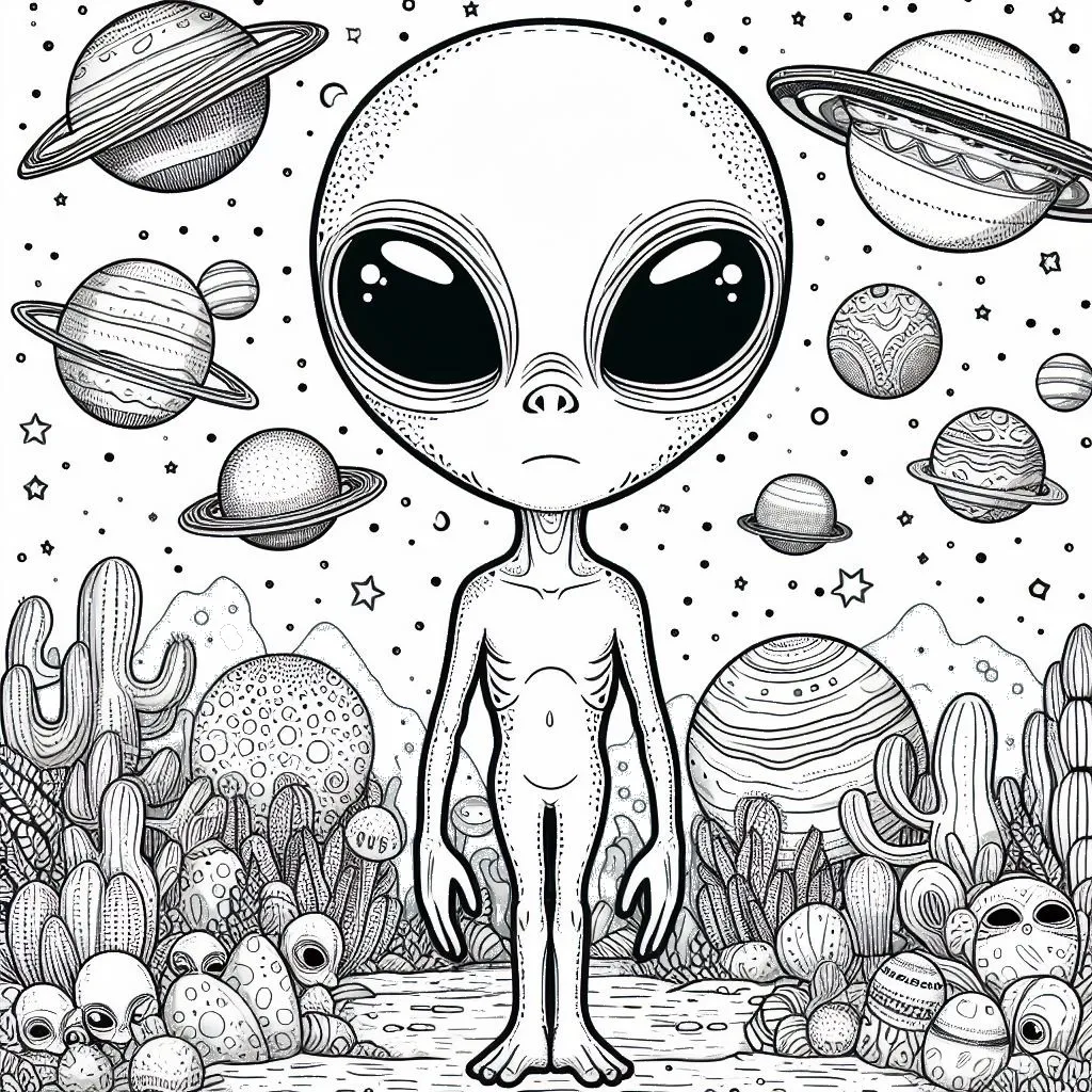 Alien on a Strange Planet 👽🪐 Coloring Page