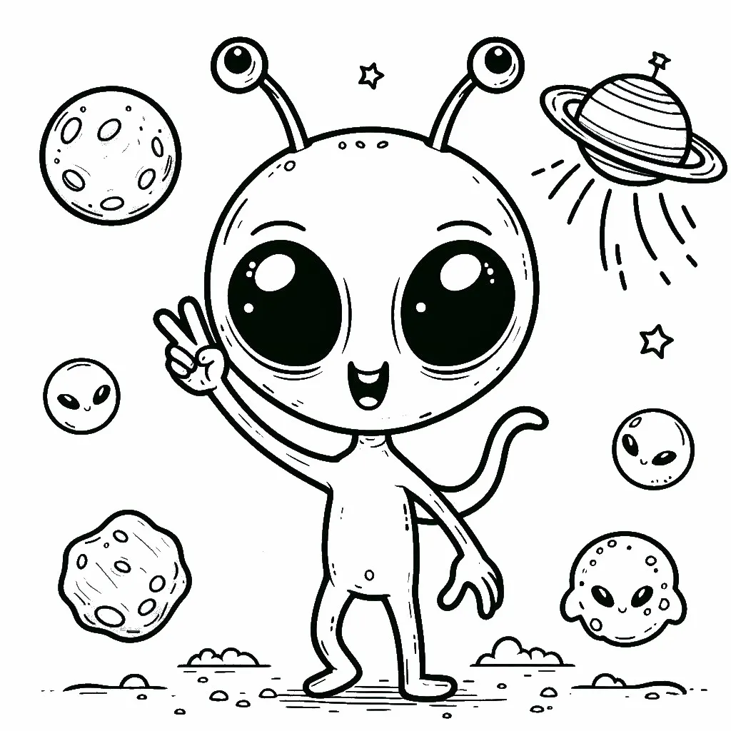 Alien Peace Sign 👽✌️ Coloring Page