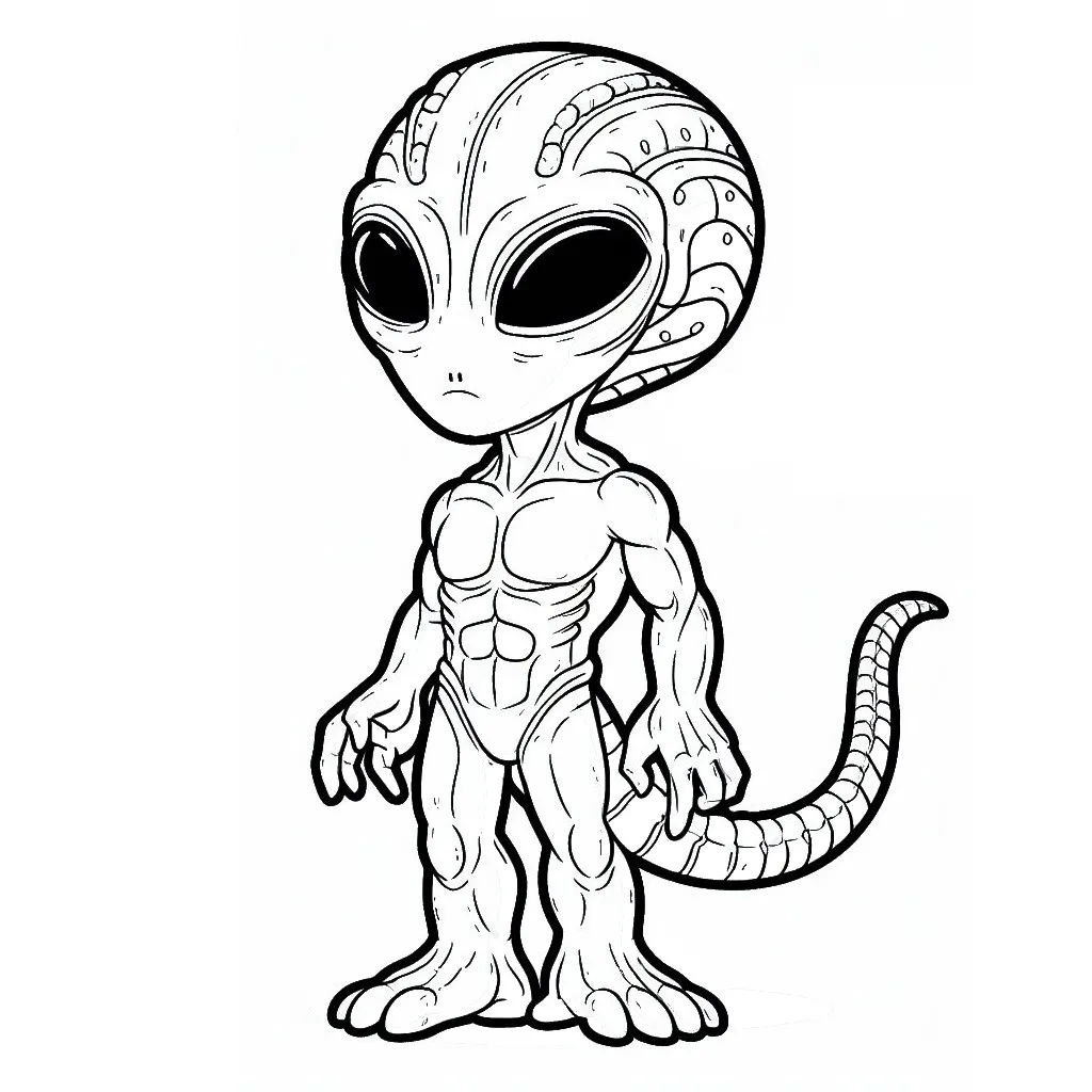 Alien with Tail 👽🦠 Coloring Page