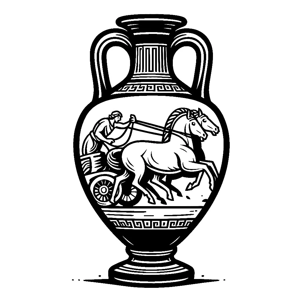 Ancient Greek Panathenaic Prize Amphora Depicting the Two-Horse Chariot Race 🏆 Coloring Page