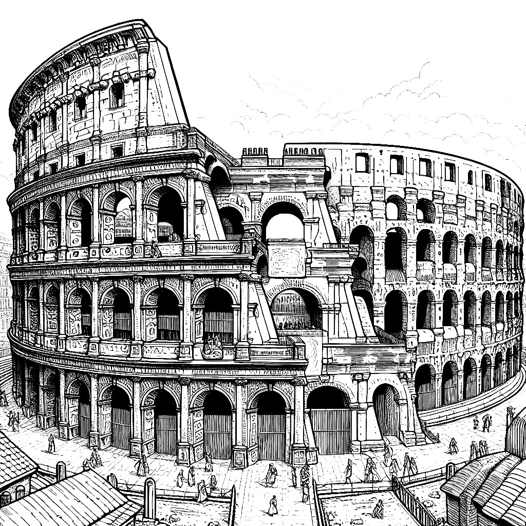 Ancient Roman Colosseum 🏟️🏛️ Coloring Page
