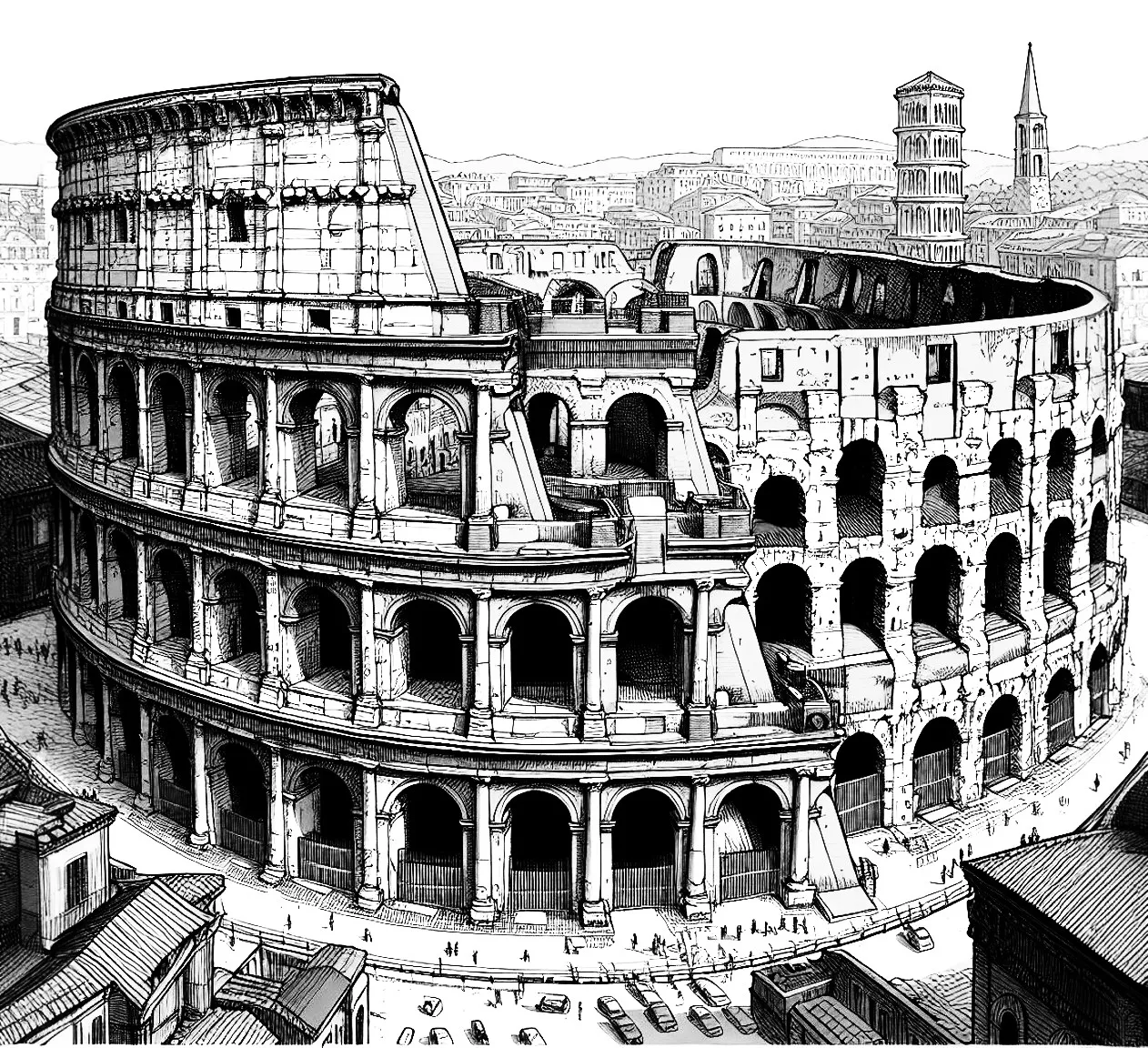 Ancient Roman Colosseum 🏟️🌟 Coloring Page