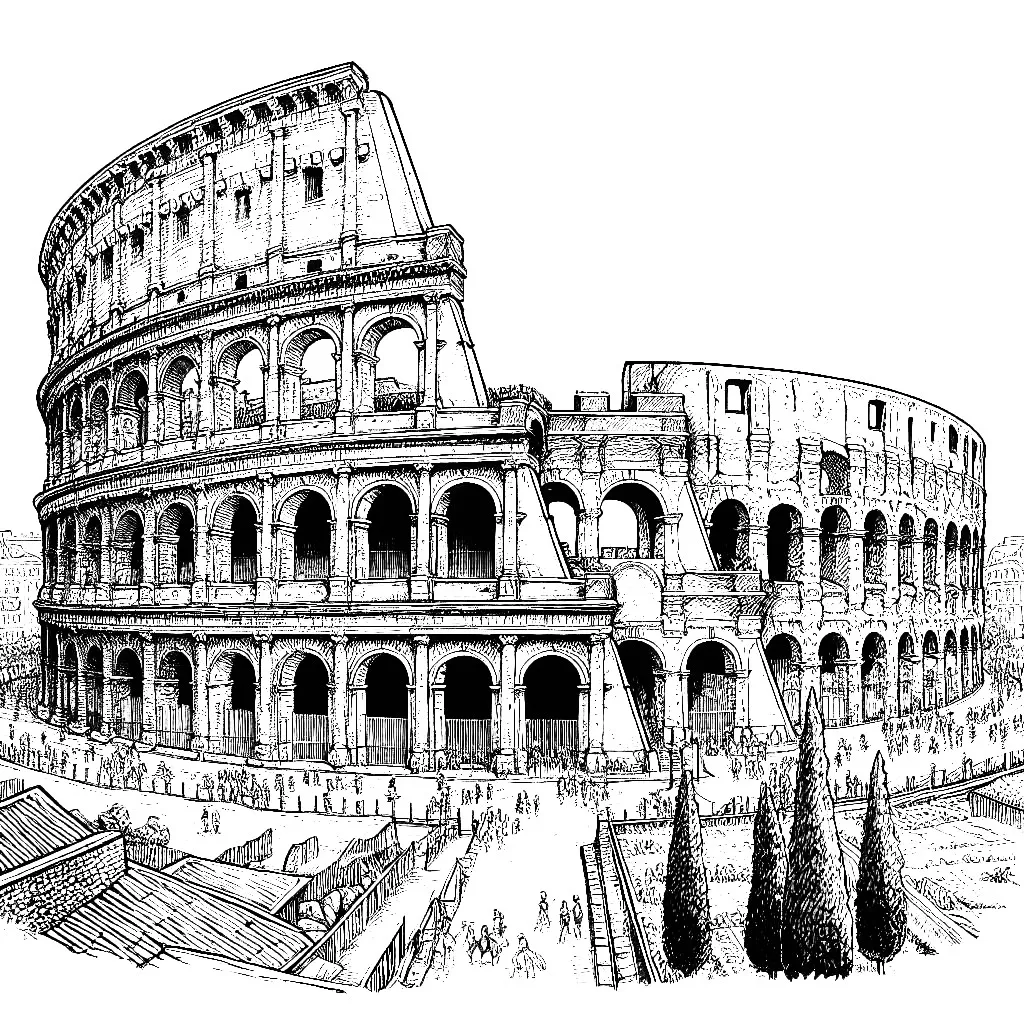 Ancient Roman Colosseum 🏟️🏛️ Coloring Page