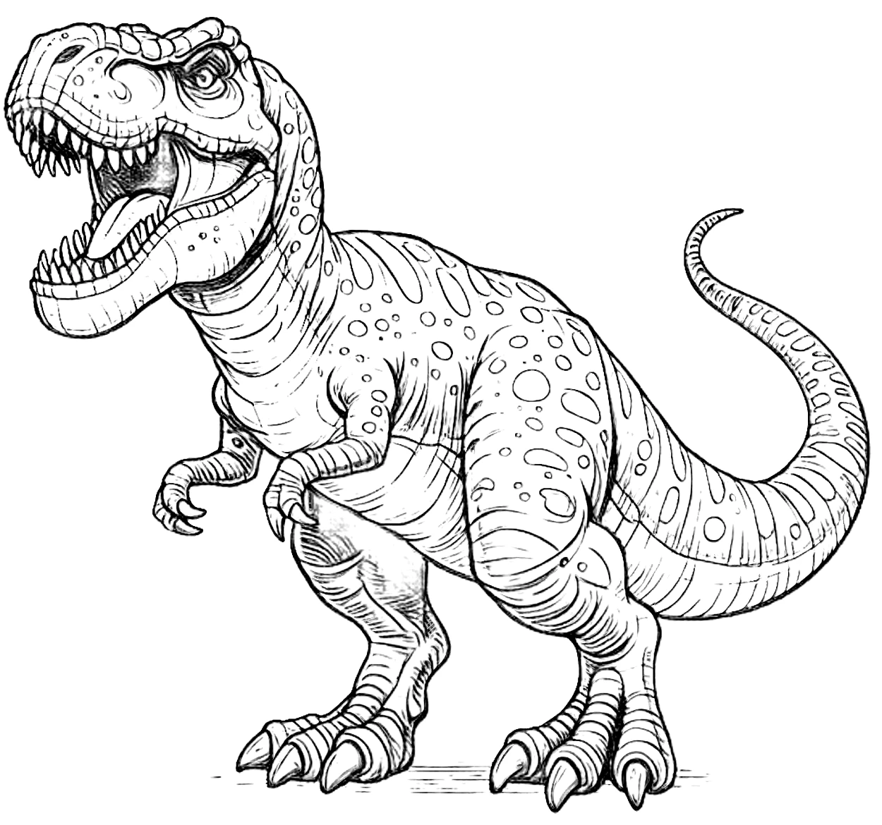 Angry T-Rex Dinosaur Roaring 🦖🔥🗣️ Coloring Page