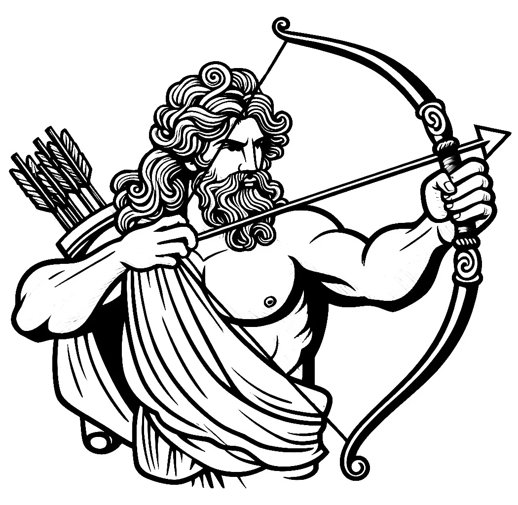 Greek God Apollo with Bow and Arrow 🏹🌟 Coloring Page
