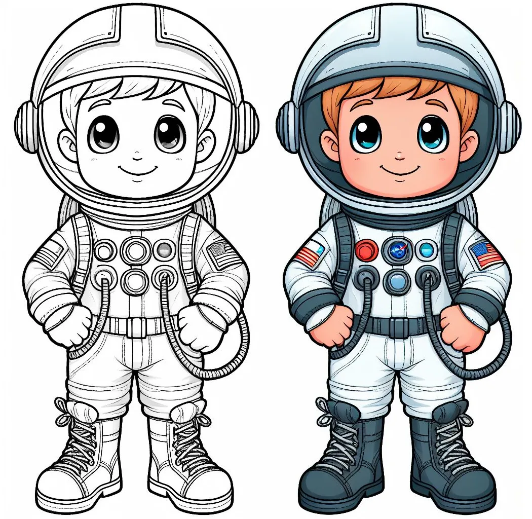 Boy Dressed as Astronaut in Suit Smiling and Ready 🌌🚀👨‍🚀 Coloring Page