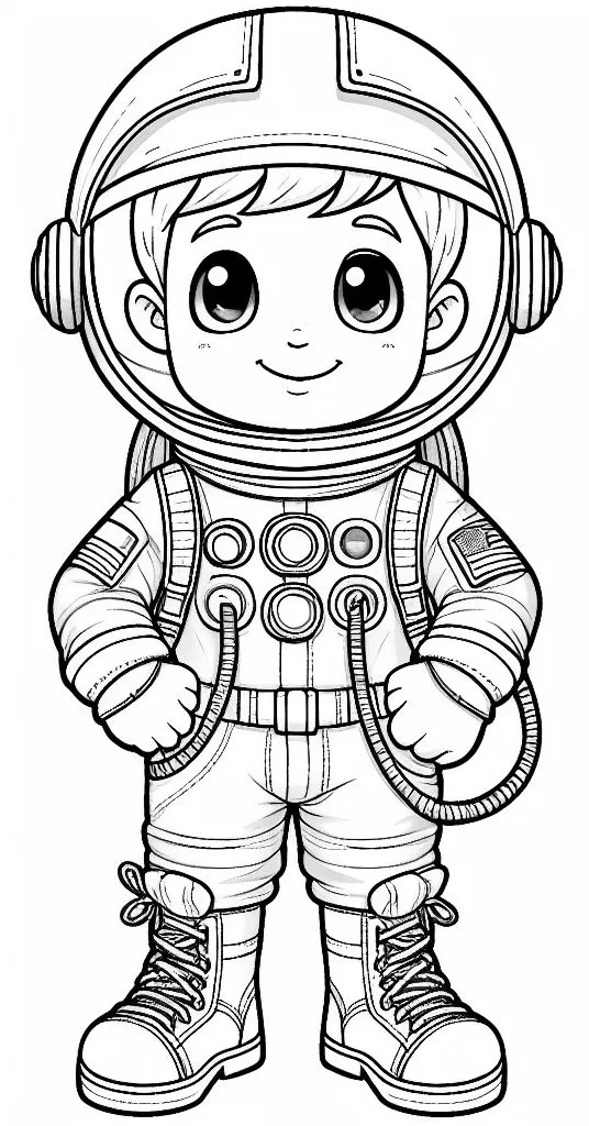 Boy Dressed as Astronaut in Suit Smiling and Ready 🌌🚀👨‍🚀 Coloring Page